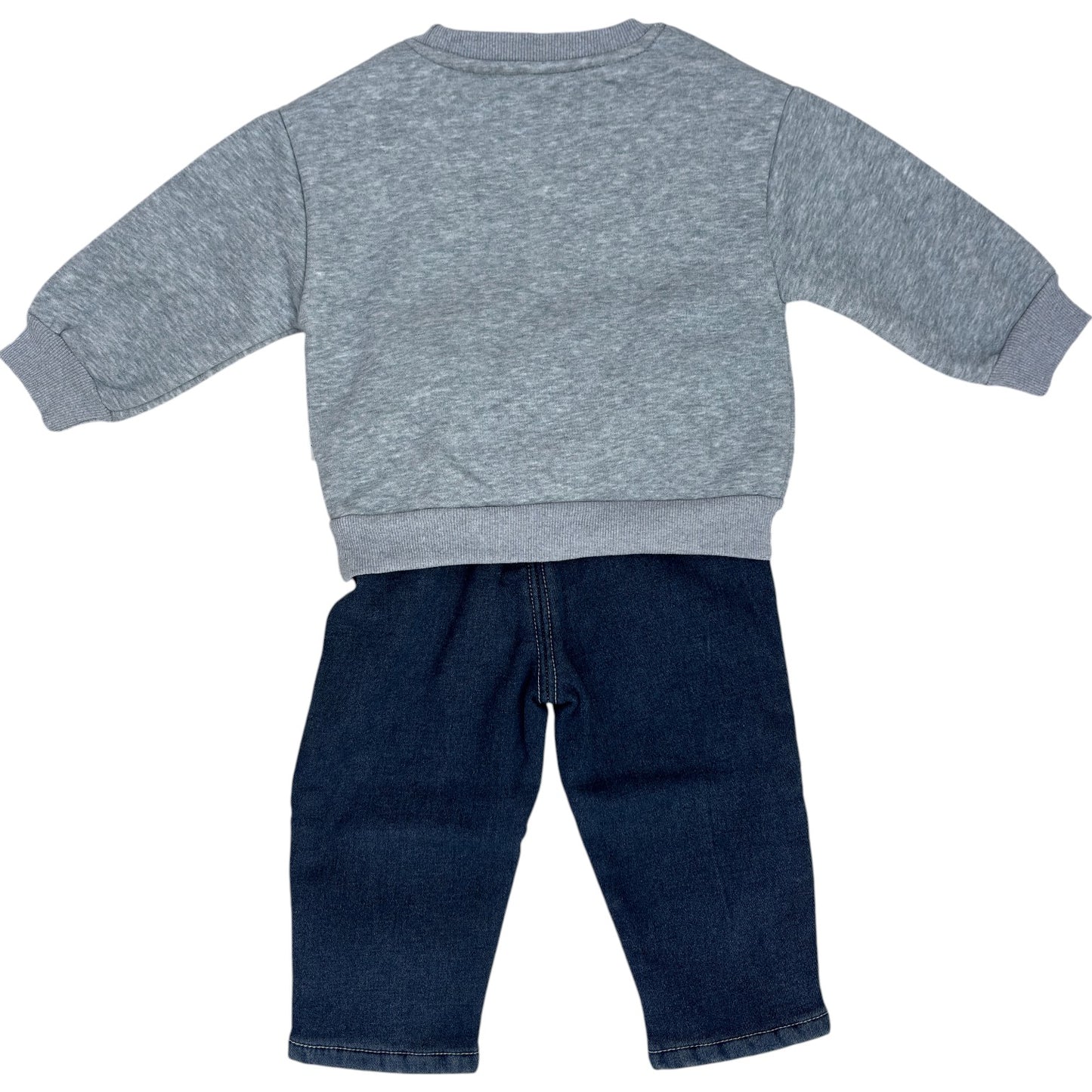 7 Boys Grey Sweatshirt & Dark Wash Denim Patchwork Jeans Set Stylish Kids Outfit_kidzysmile