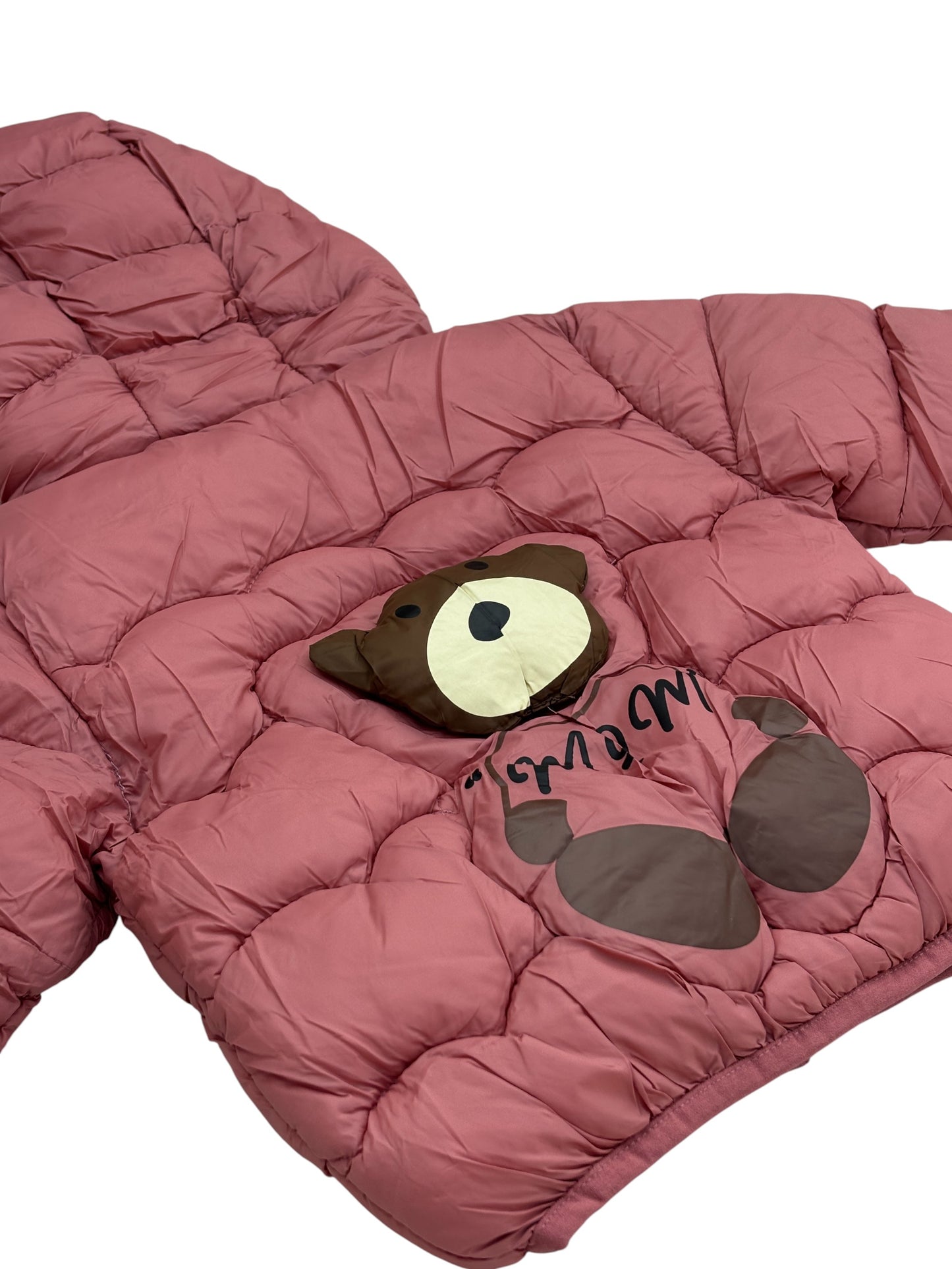 9 Boys/Girls Winter Wear Bear Hooded Puffer Jacket Ultra Soft & Warm Pink Color_kidzysmile