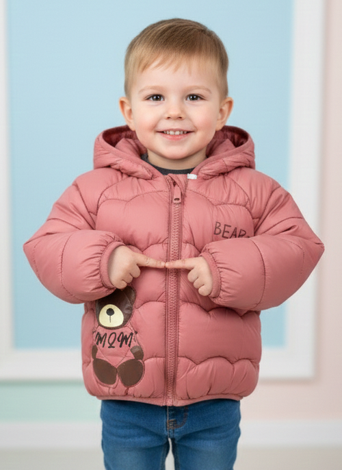 Boys/Girls Winter Wear Bear Hooded Puffer Jacket – Ultra Soft & Warm Pink Color