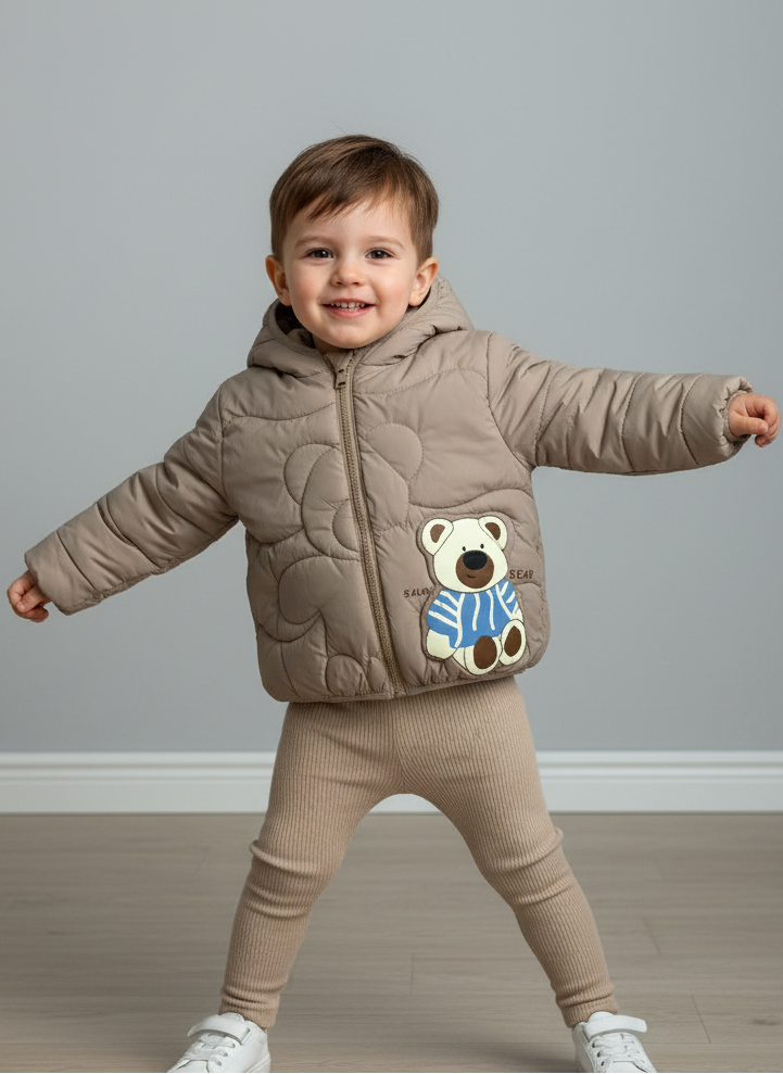 2 Boys/Girls Winter Wear Bear Hooded Puffer Jacket Ultra Soft & Warm Yellow Color_kidzysmile