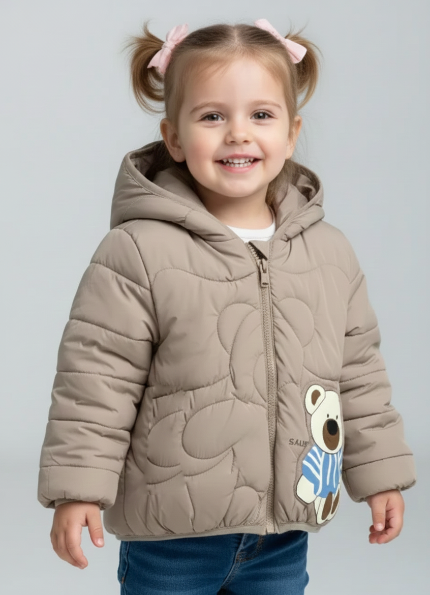 Boys/Girls Winter Wear Bear Hooded Puffer Jacket Ultra Soft & Warm Yellow Color_kidzysmile 01