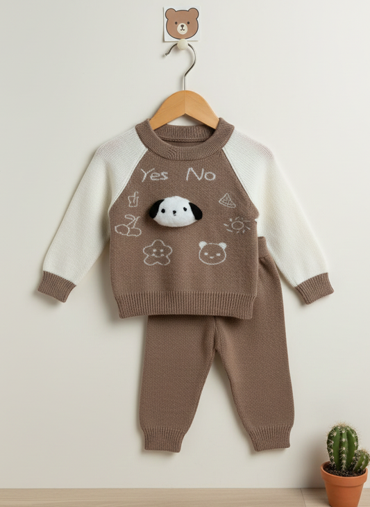 Cozy Knitted Baby Sweater & Pajama Set  Panda Face Winter Wear_kidzysmile