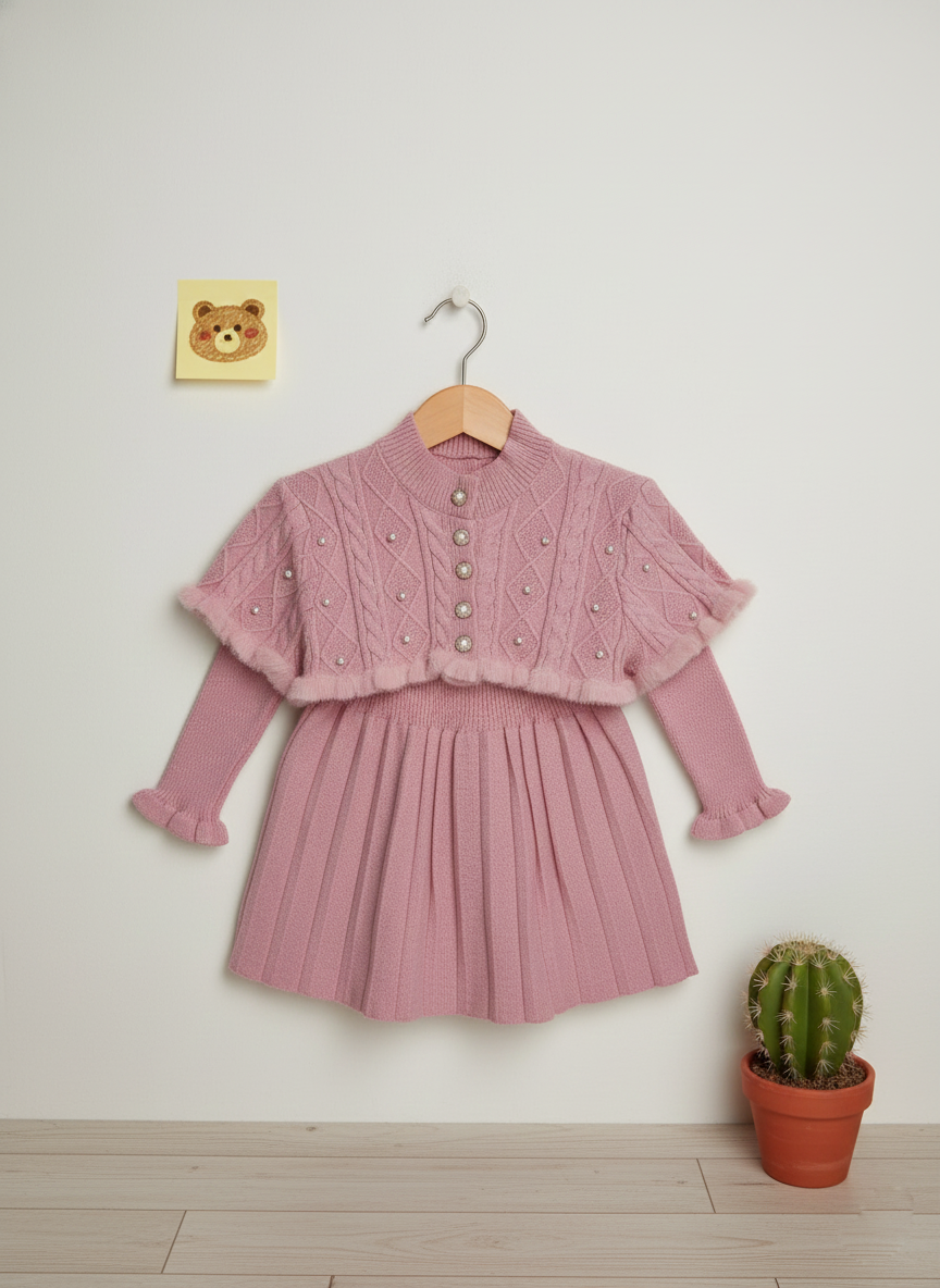 2 Girls Winter Wear Knitted Set Rainbow Fuzzy Fringe Sweater_kidzysmile