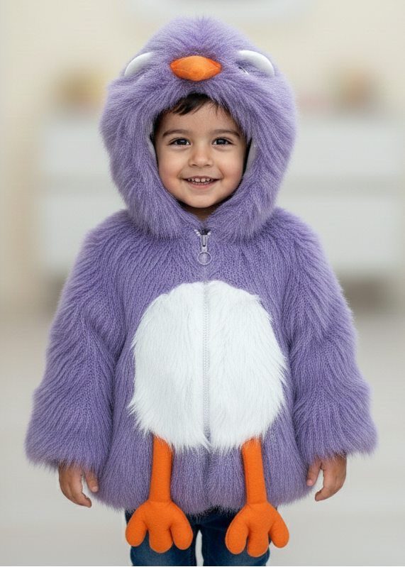 2 Kids Furry Winter Wear Purple Bird Costume Jacket with Hood & Soft Plush Design  Warm & Comfortable Outfit for Boys & Girls_kidzysmile