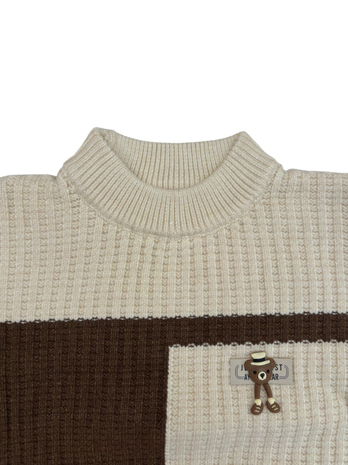 White & Brown Color Boys Premium Soft Full Sleeves Sweater