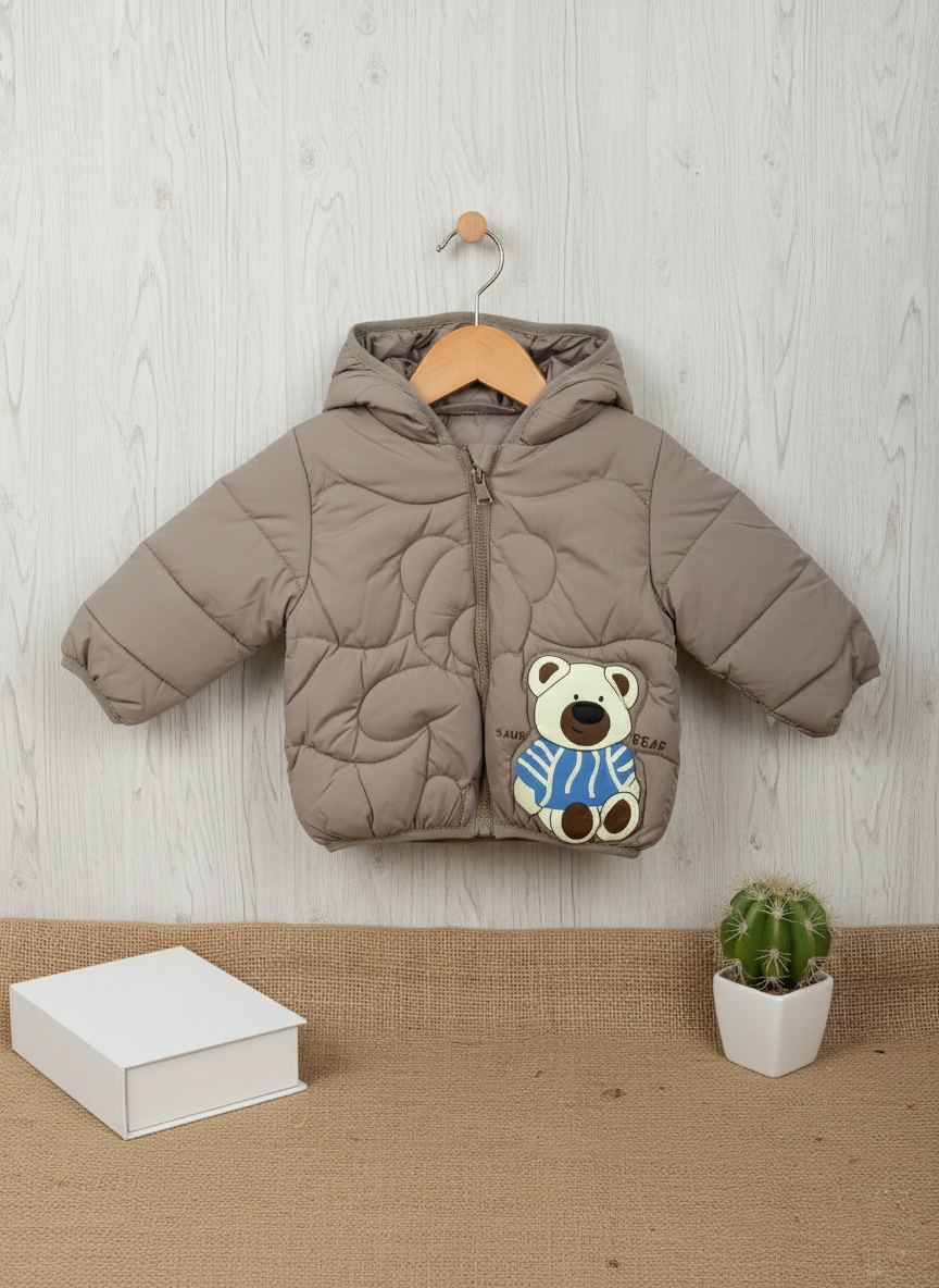 3 Boys/Girls Winter Wear Bear Hooded Puffer Jacket Ultra Soft & Warm Yellow Color_kidzysmile