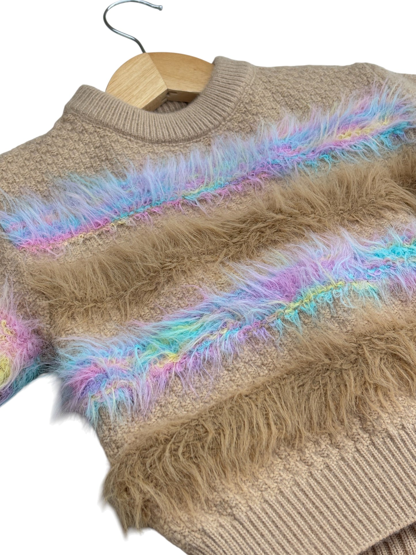 3 Girls Winter Wear Knitted Set Rainbow Fuzzy Fringe Sweater & Trousers_kidzysmile