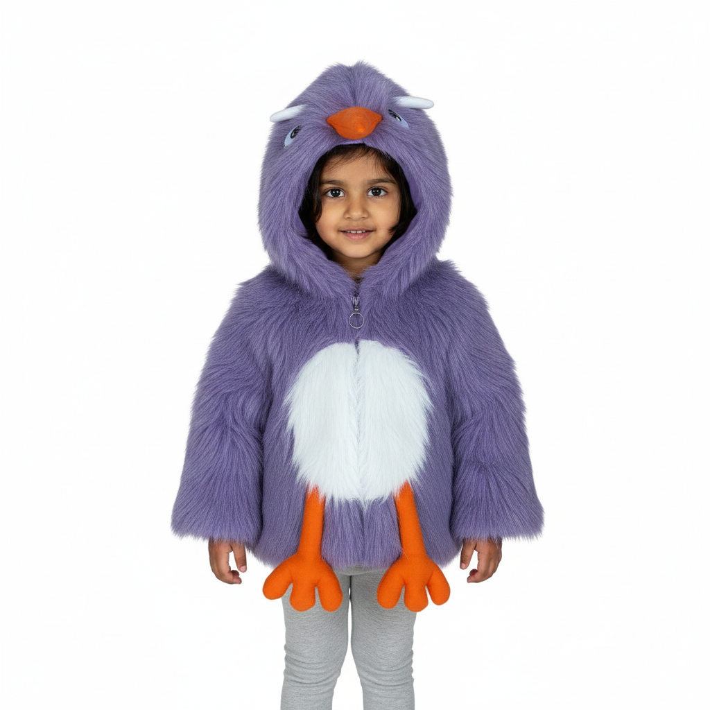 3 Kids Furry Winter Wear Purple Bird Costume Jacket with Hood & Soft Plush Design  Warm & Comfortable Outfit for Boys & Girls_kidzysmile