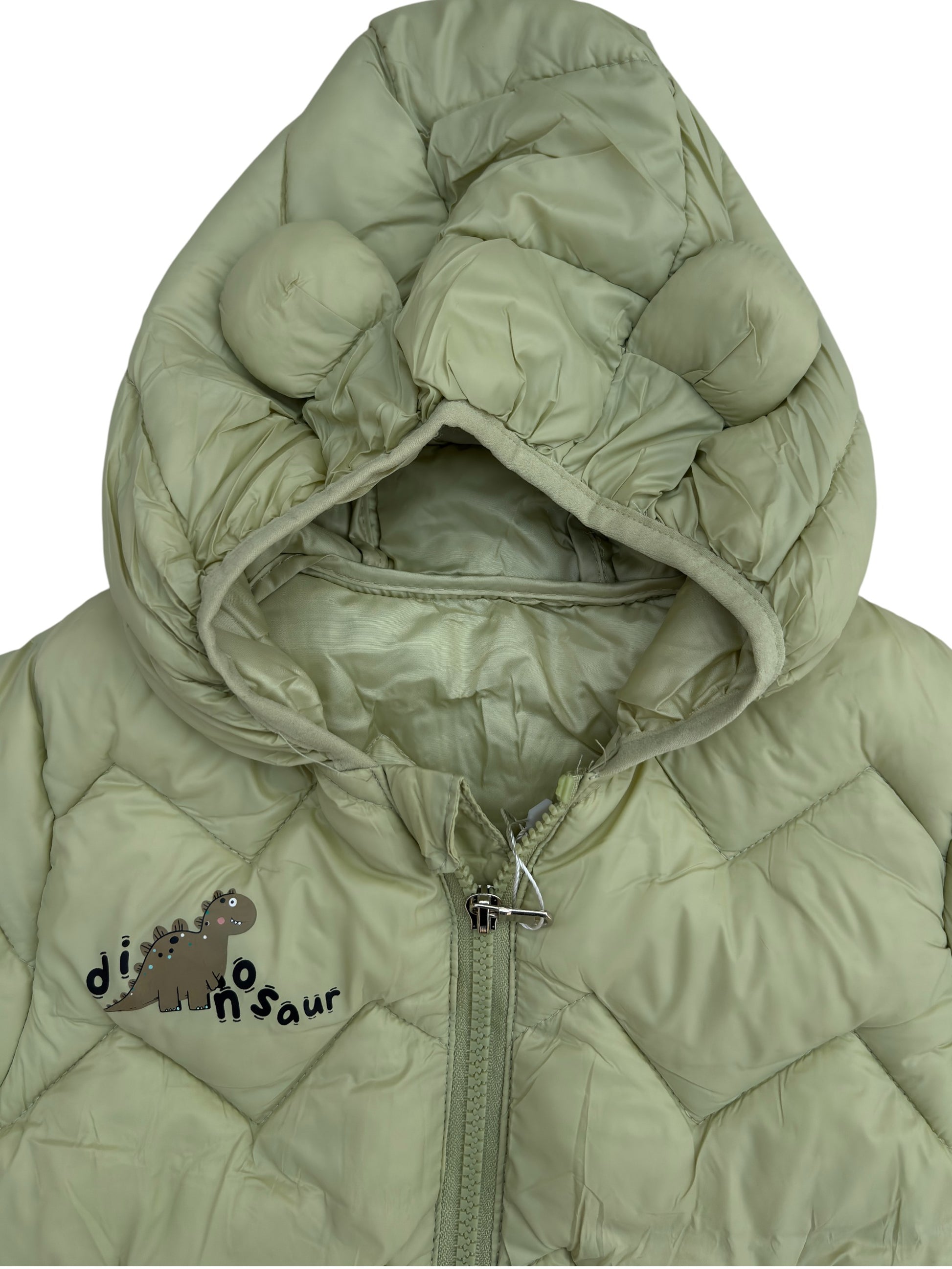4 Boys/Girls Winter Wear Dinosaur Hooded Puffer Jacket Ultra Soft & Warm Light Green Color_kidzysmile
