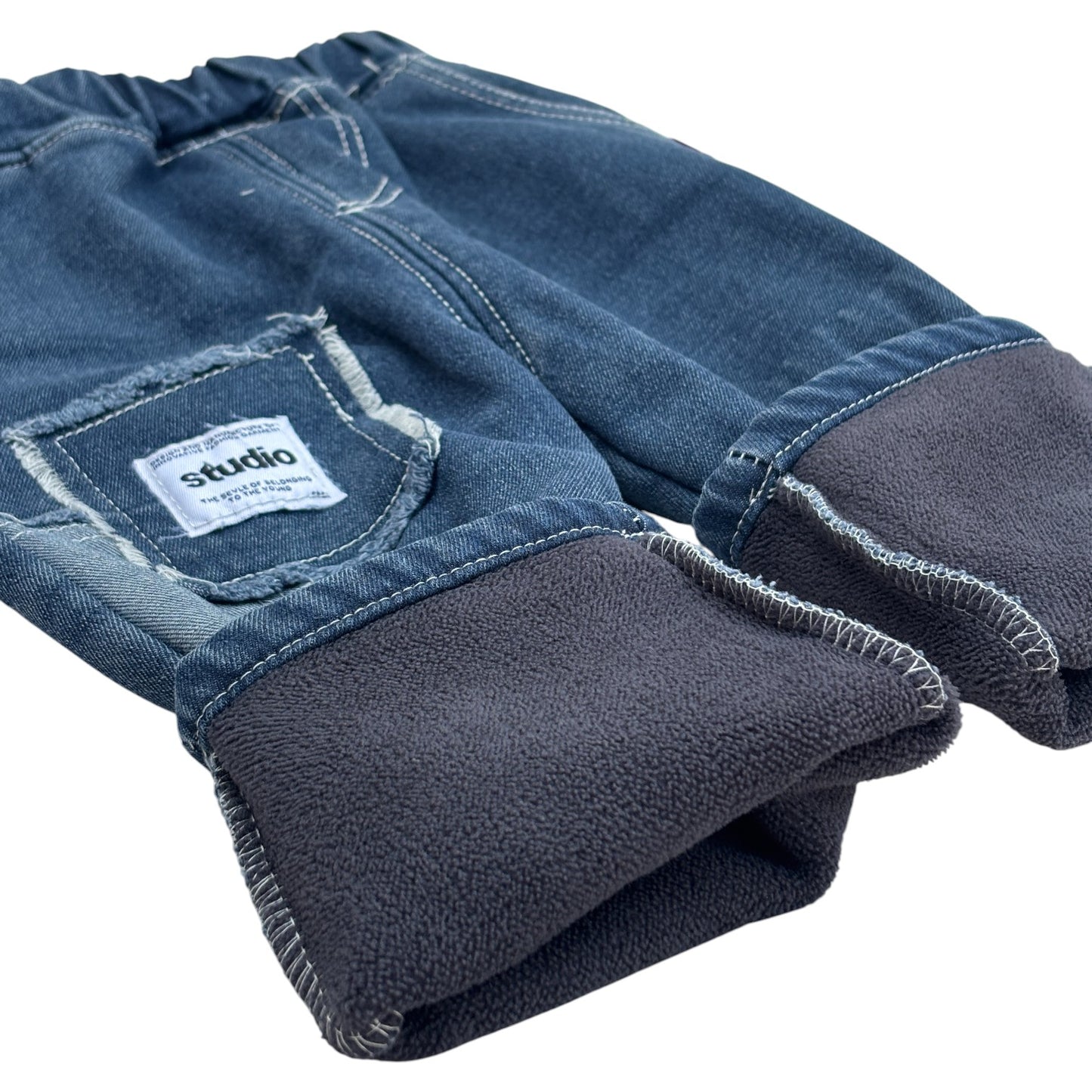 4 Boys Grey Sweatshirt & Dark Wash Denim Patchwork Jeans Set Stylish Kids Outfit_kidzysmile