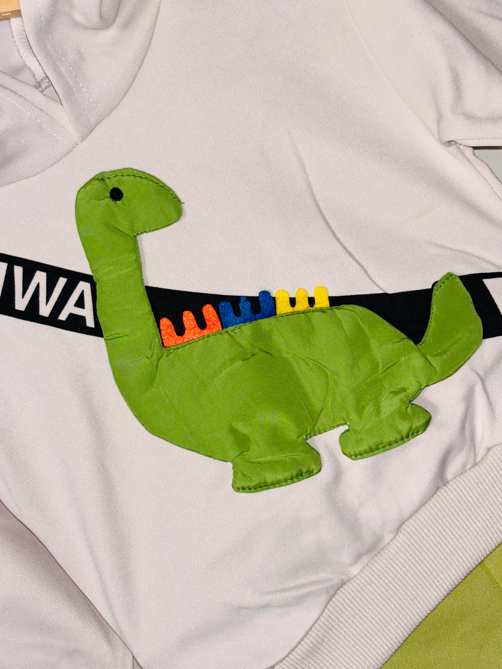 4 Boys Hooded Sweatshirt With Joggers Cream & Green Color_kidzysmile