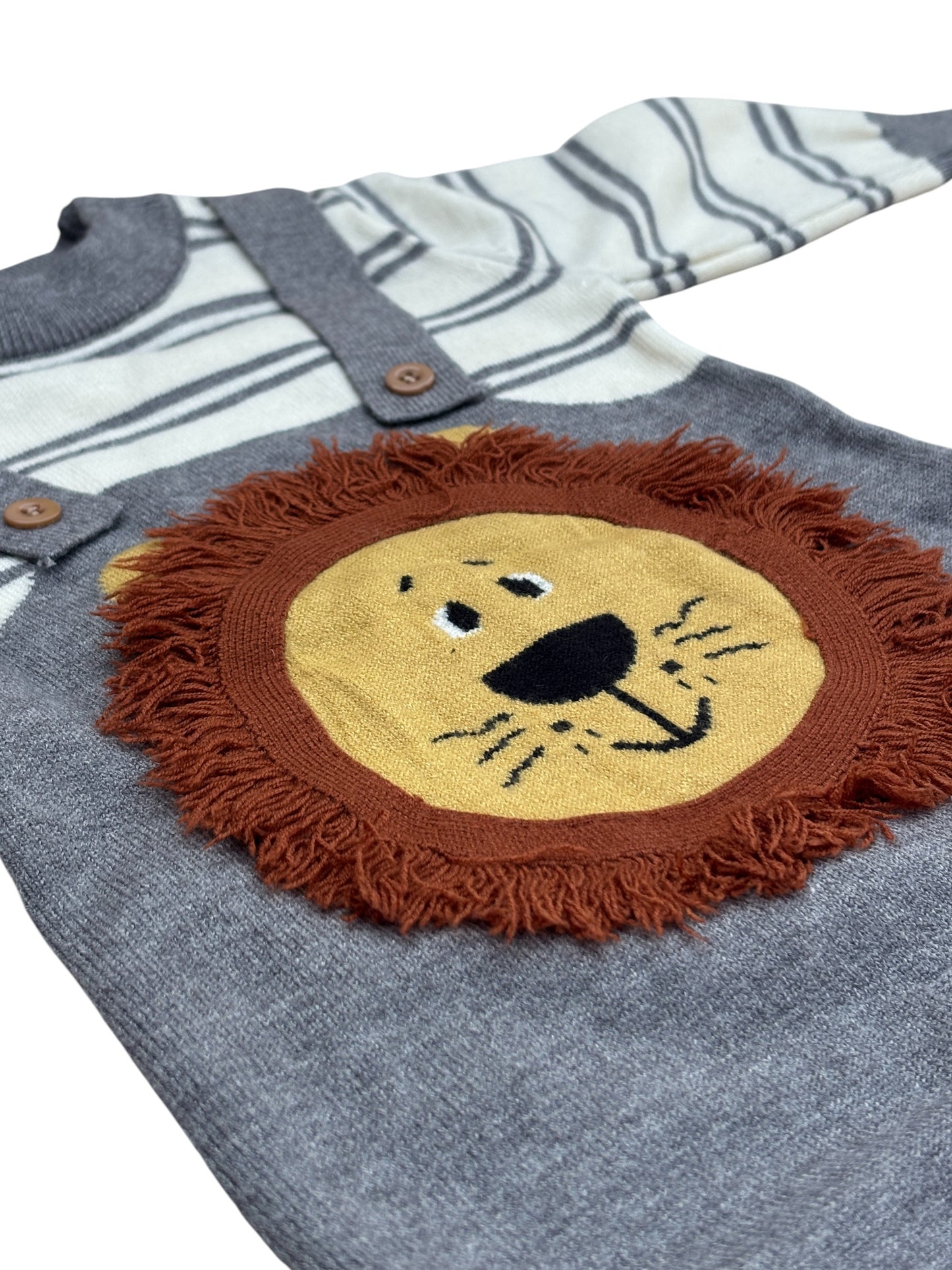 4 Lovely Lion Embroidery Knitted Baby Romper/Jumpsuit with Cap Set Soft Warm Winter Wear_kidzysmile