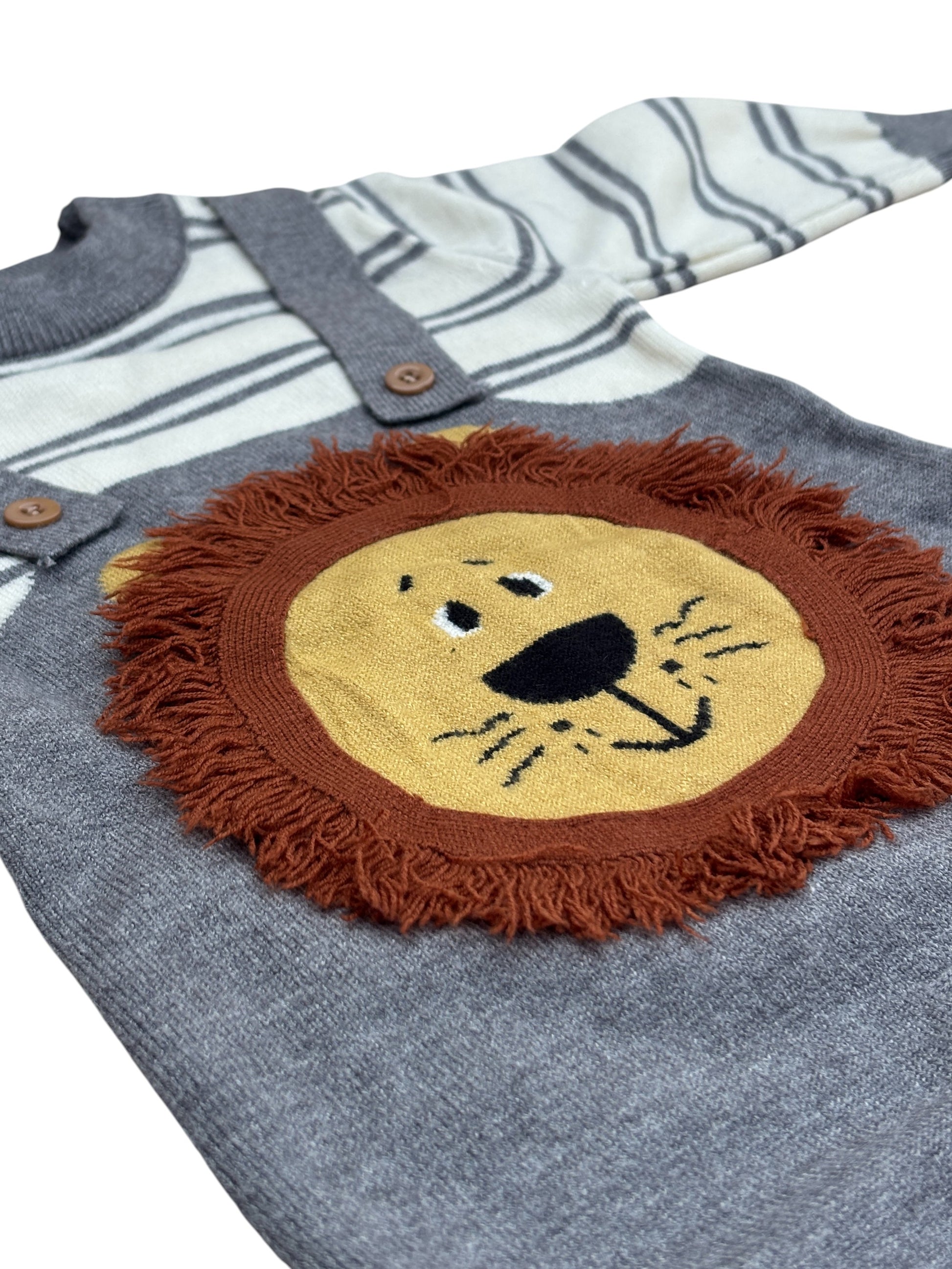 4 Lovely Lion Embroidery Knitted Baby Romper/Jumpsuit with Cap Set Soft Warm Winter Wear_kidzysmile