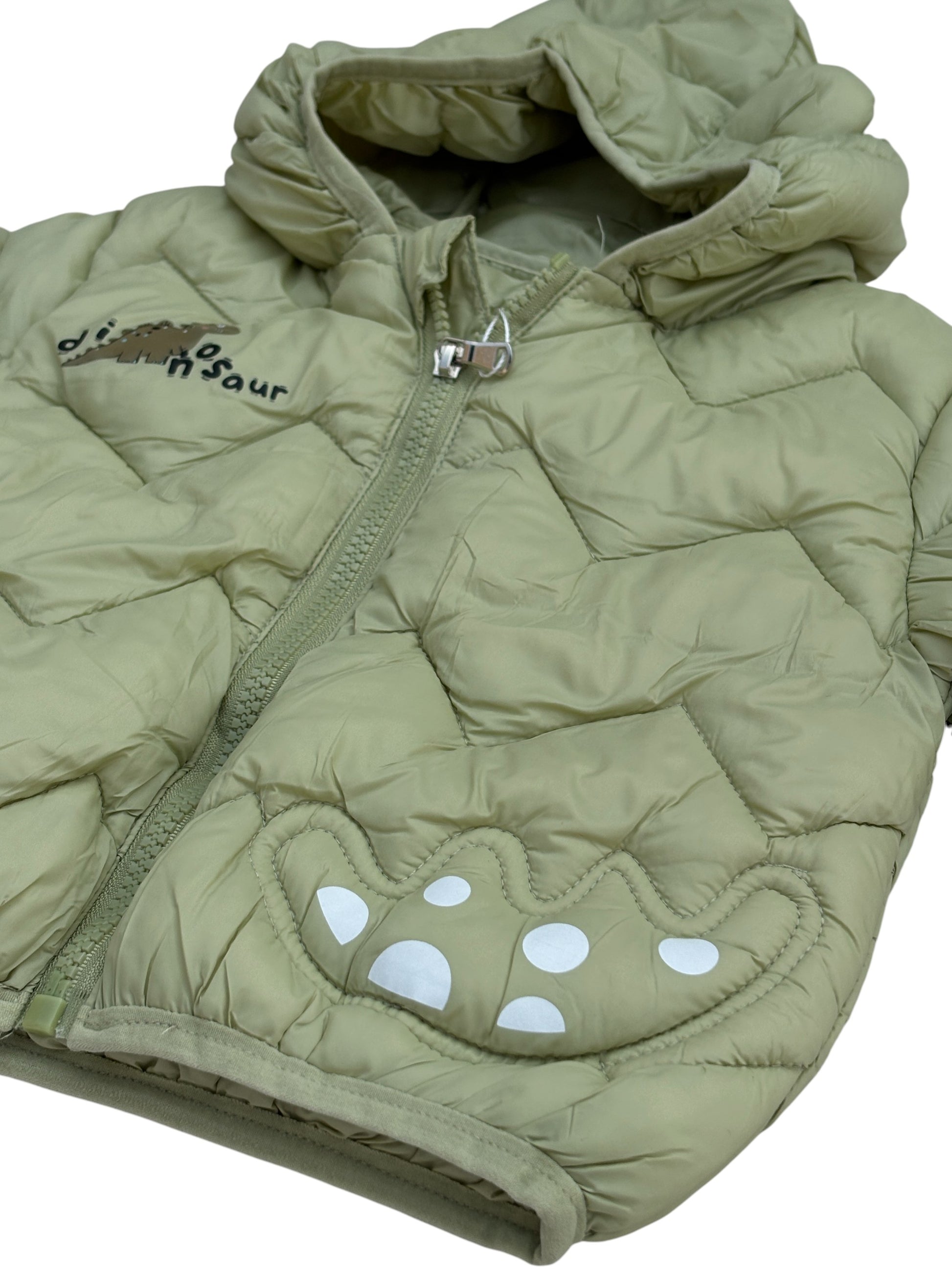 5 Boys/Girls Winter Wear Dinosaur Hooded Puffer Jacket Ultra Soft & Warm Light Green Color_kidzysmile