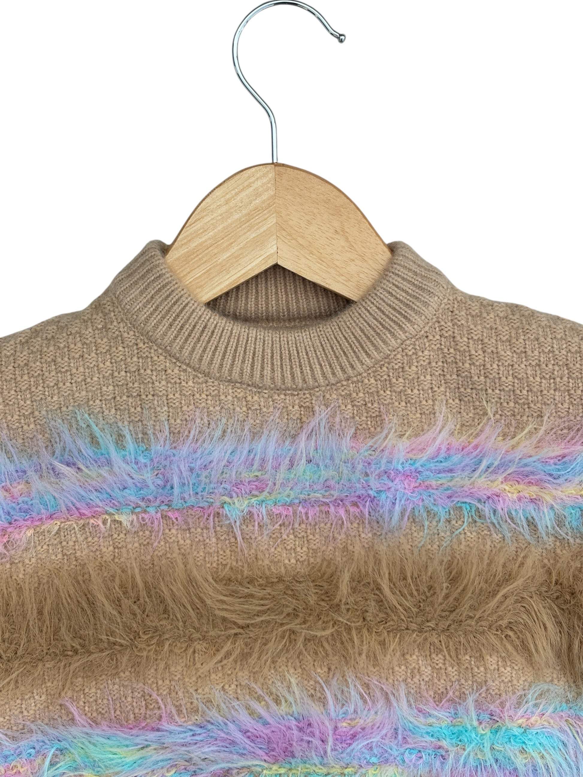 5 Girls Winter Wear Knitted Set Rainbow Fuzzy Fringe Sweater & Trousers_kidzysmile