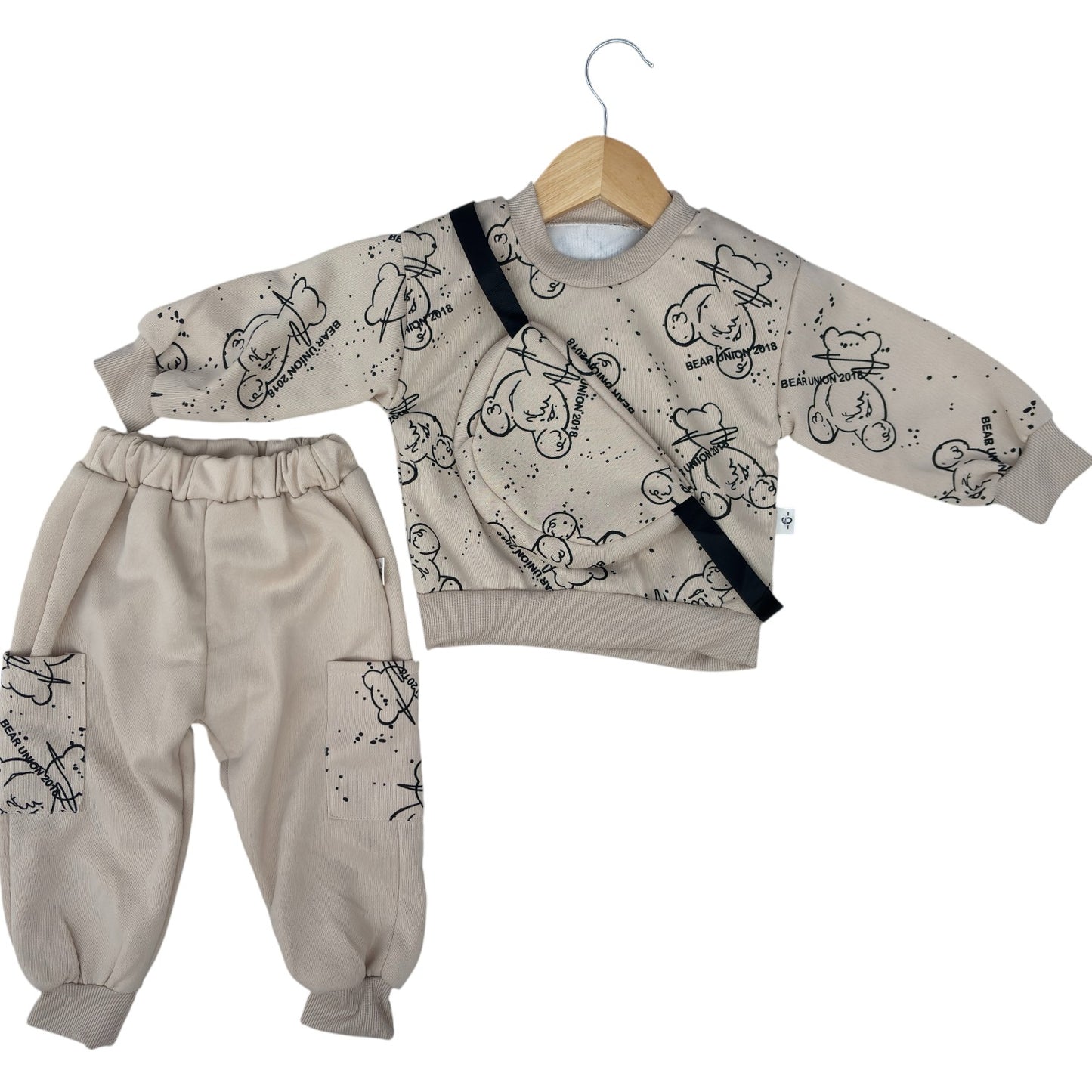 6 Cream Color Boys Sweatshirt With Joggers (1 Bag)_kidzysmile