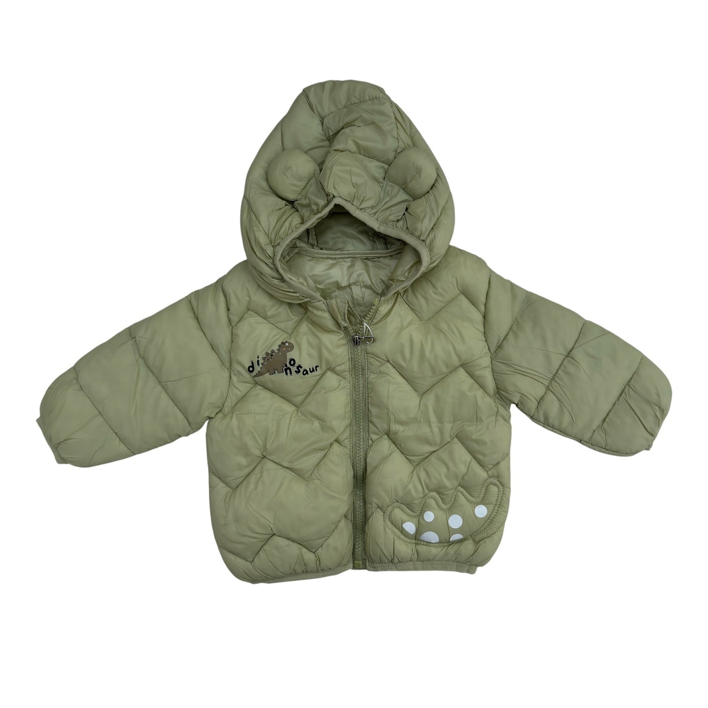 7 Boys/Girls Winter Wear Dinosaur Hooded Puffer Jacket Ultra Soft & Warm Light Green Color_kidzysmile