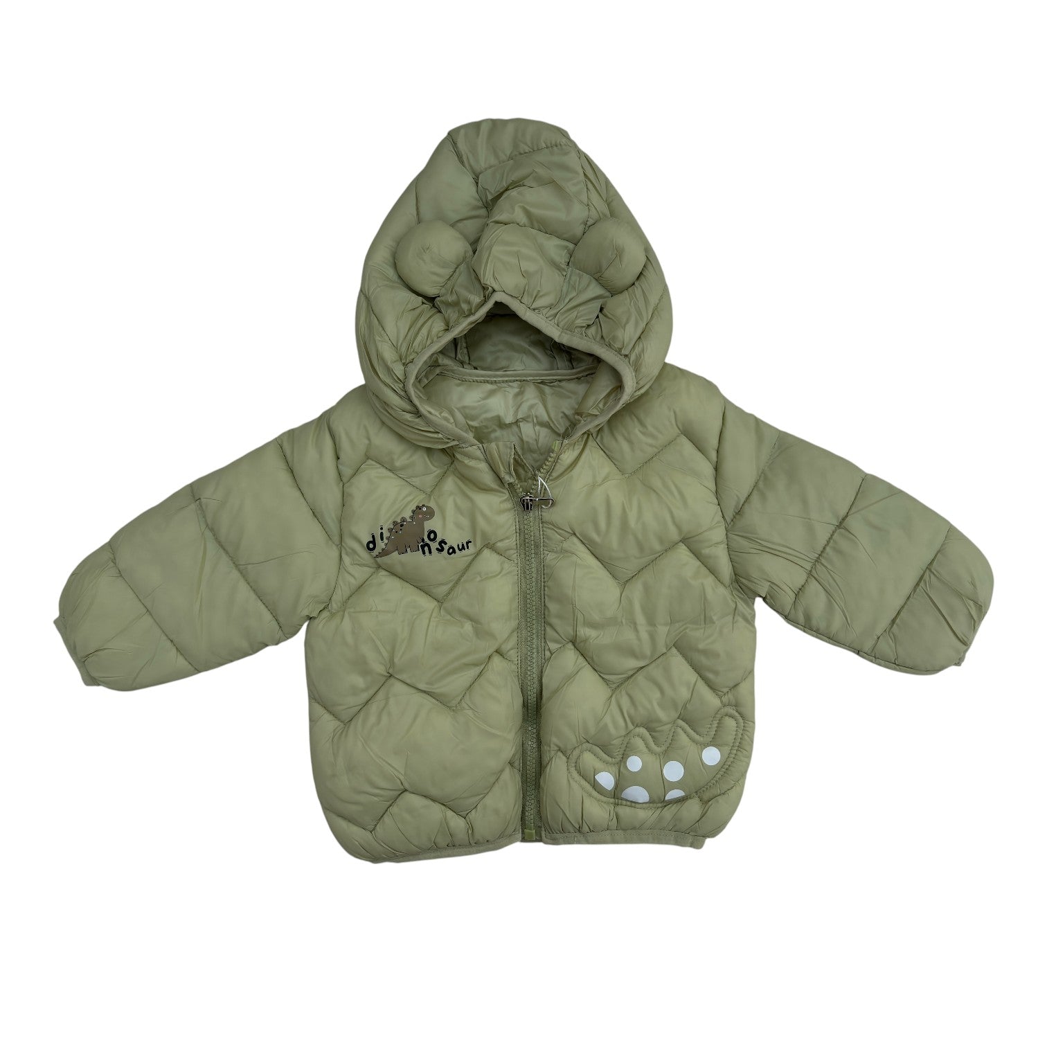 7 Boys/Girls Winter Wear Dinosaur Hooded Puffer Jacket Ultra Soft & Warm Light Green Color_kidzysmile