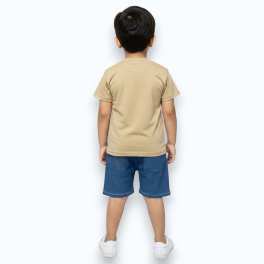Boys Premium Cotton T-Shirt & Denim Shorts Set with 3D Crocodile Embroidery | Stylish & Comfortable Kids Outfit