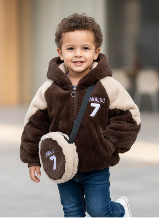 Boys/Girls Winter Fur Hooded Jacket with Cute Bear Ears & Matching Fur Sling Bag Super Soft & Warm Premium Kids Wear_kidzysmile