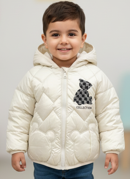 Boys/Girls Winter Wear Bear Hooded Puffer Jacket Ultra Soft & Warm Silver Color_kidzysmile