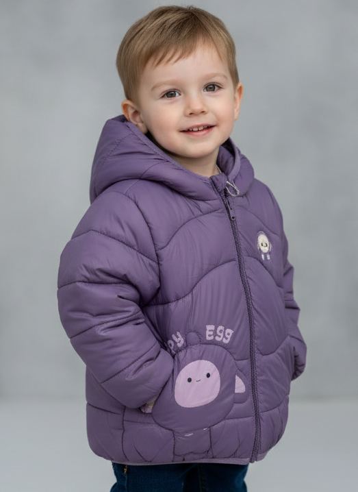 Boys/Girls Winter Wear Doll Print Hooded Puffer Jacket  Ultra Soft & Warm Purple Color_kidzysmile