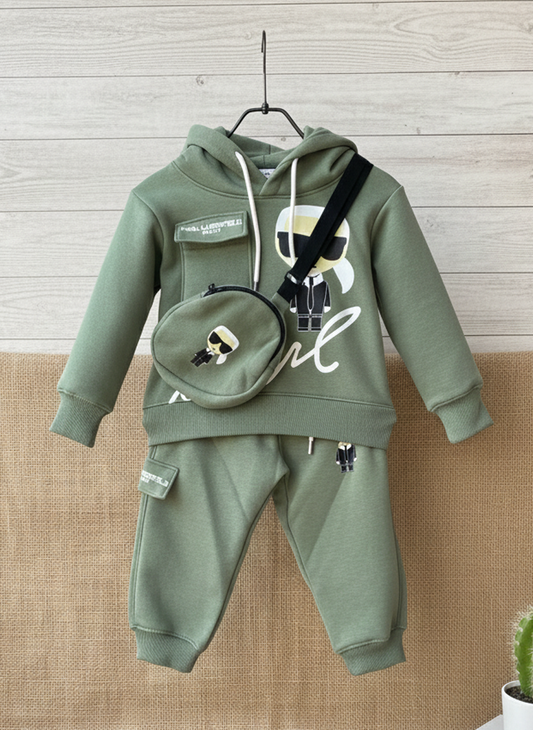 Boys Premium Olive Green Fleece Winter Tracksuit (Hoodie, Jogger Set & 1 Bag)_kidzysmile