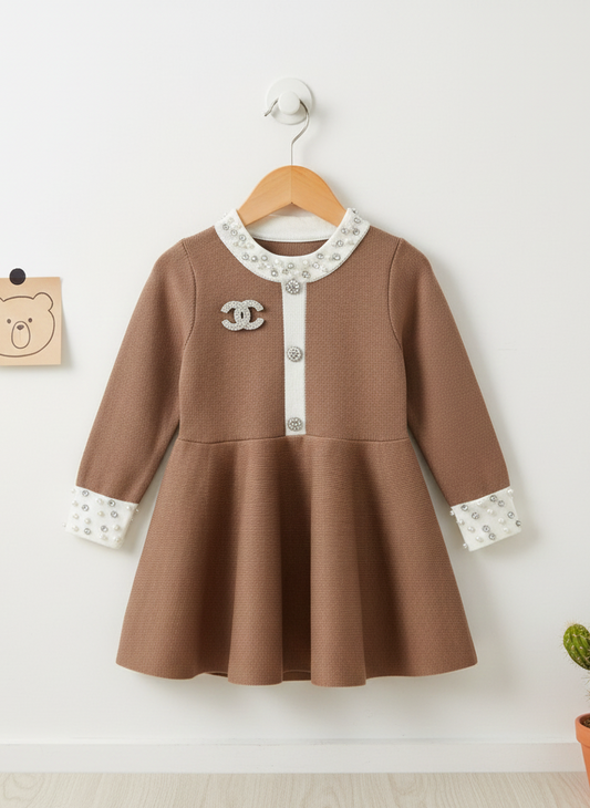 Coffee Brown Color Girl Winter Wear Dress_kidzysmile