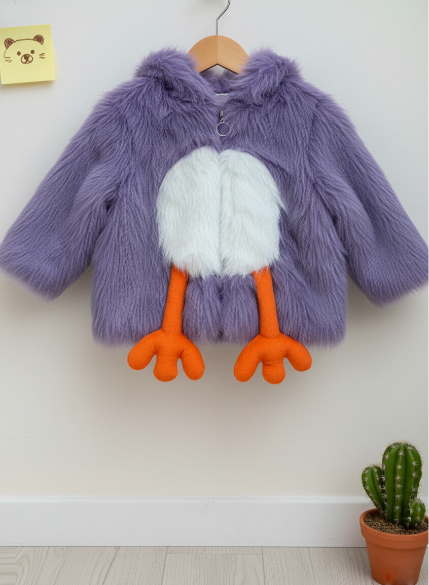 Kids Furry Winter Wear Purple Bird Costume Jacket with Hood & Soft Plush Design  Warm & Comfortable Outfit for Boys & Girls_kidzysmile