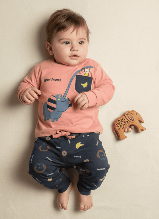 Boys Full Sleeve Casual T-Shirt with Track Pants (Pink)