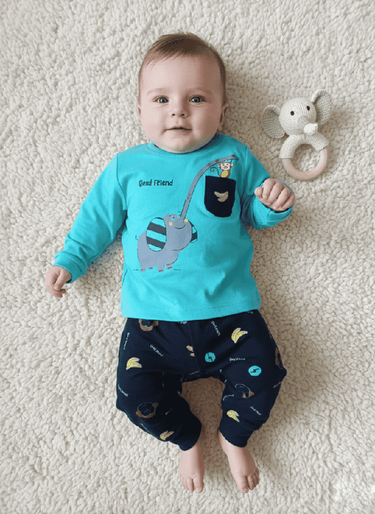 Boys Full Sleeve Casual T-Shirt with Track Pants (Blue)