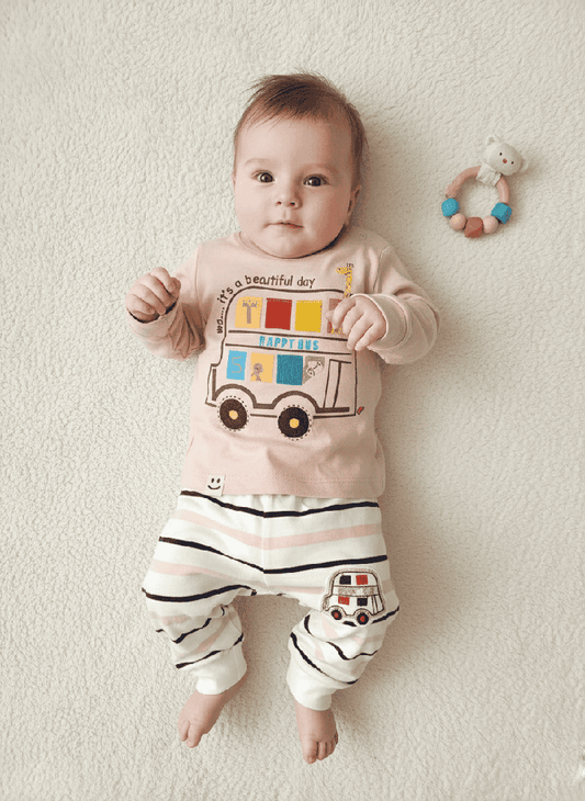 Boys Full Sleeve Printed & Patch Work Casual T-Shirt with Track Pants – Wheat Color | Trendy & Comfortable Kids Outfit