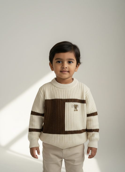 White & Brown Color Boys Premium Soft Full Sleeves Sweater_kidzysmile